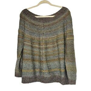 Hand Knit Wool Sweater Oversized Fit  Earth Tone Stripes Cozy Winter Wear size L